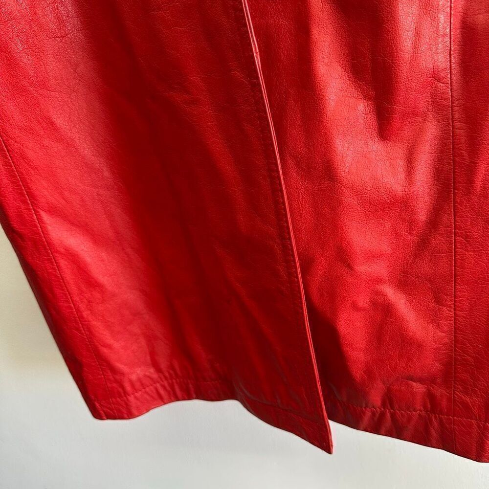 Wilsons Leather Women’s Bright Red Vintage 80s Double Breasted Leather Trench Co - Picture 9 of 16